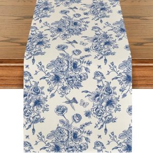 Artoid Mode - Camino de mesa floral azul marino primaveral chinoiserie, decoración de mesa de cocina y comedor estacional de verano para decoración de fiesta en el hogar, 13 x 72 pulgadas