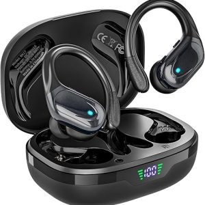 HAOYUYAN, Bluetooth Headphones, Ear Buds with 80hr Playtime, LED Power Display, Noise Canceling, LED Power Display, IPX7 Waterproof Earphones Light Black